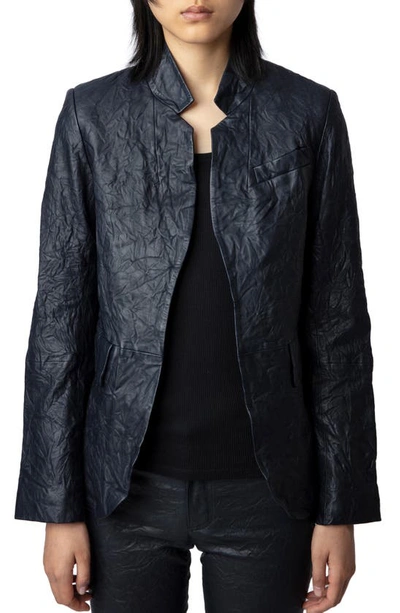 Zadig & Voltaire Very Crushed Leather Jacket In Encre