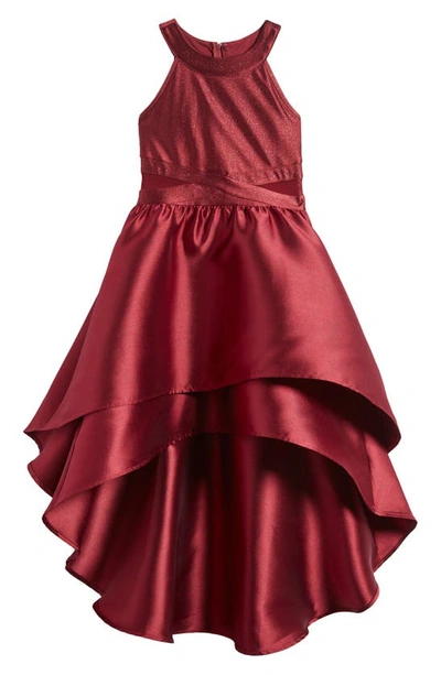 Love, Nickie Lew Kids' Tiered Mikado High-low Party Dress In Wine