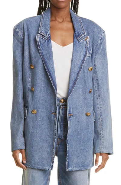 Zimmermann Luminosity Double Breasted Nonstretch Denim Blazer In Blue