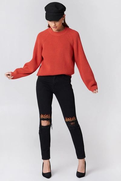 Na-kd Ripped Knee Flame Embroidery Jeans Black