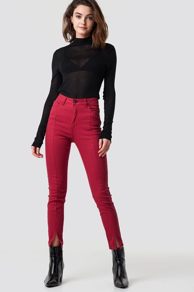 Na-kd Highwaist Skinny Front Slit Jeans - Red