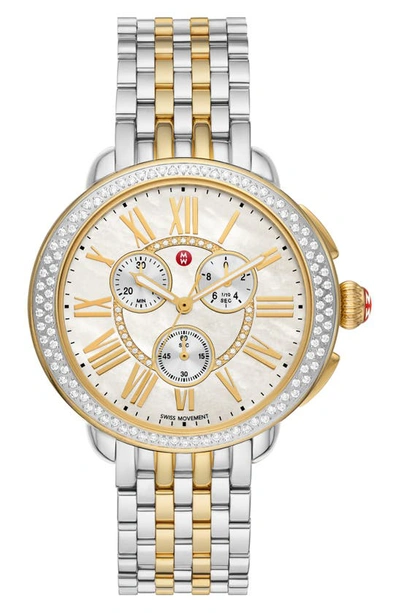 Michele Women's Serein Two-tone Stainless Steel, Mother-of-pearl & 0.62 Tcw Diamond Chronograph Watch/38mm X In White/two-tone