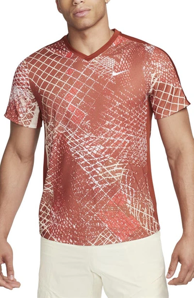 Nike Court Victory Abstract Print Dri-fit Tennis T-shirt In Orange