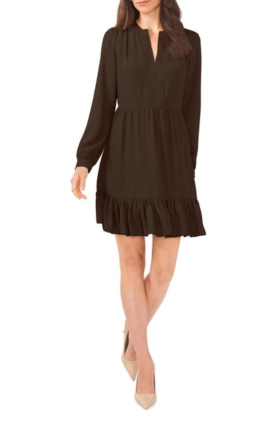 Vince Camuto Ruffle Hem Long Sleeve Dress In Chocolate Torte