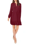 Vince Camuto Ruffle Hem Long Sleeve Dress In Crisp Merlot