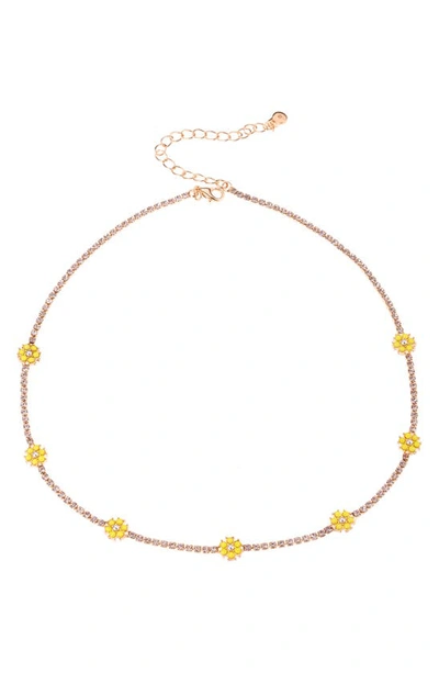 Noir Flower Cz Necklace In Yellow