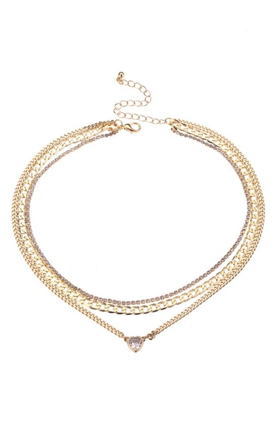 Noir Three-row Cz Chain Necklace In Yellow