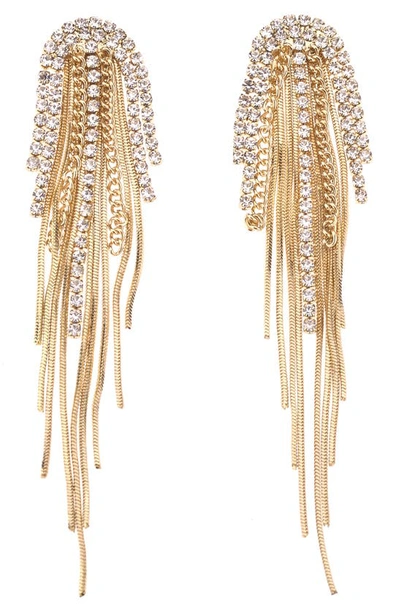 Noir Crystal & Chain Fringe Earrings In Gold