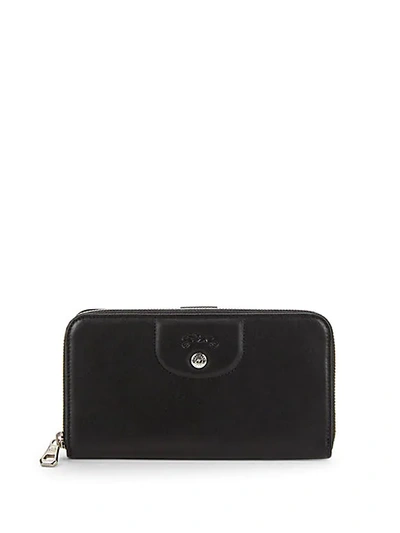 Longchamp Le Pliage Cuir Leather Zip-around Wallet In Black