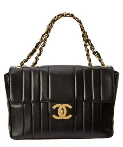 Pre-owned Chanel Black Quilted Lambskin Leather Jumbo Single Flap Bag In Nocolor