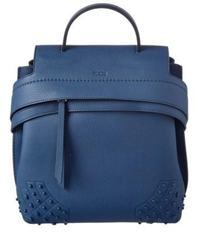 Tod's Small Wave Leather Backpack In Blue