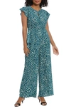 London Times Keyhole Cap Sleeve Jumpsuit In Teal/ Ivory