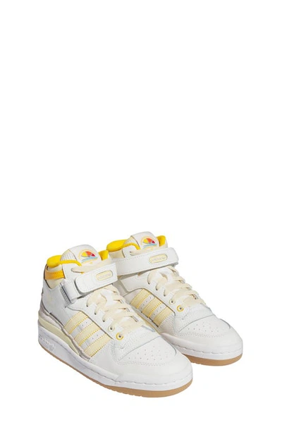 Adidas Originals Kids' Forum Mid Casual Basketball Shoe In Cloud White/ Easy Yellow