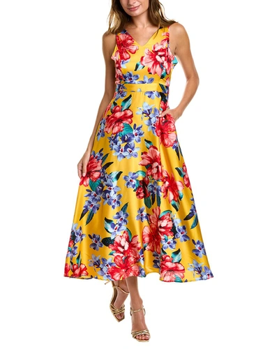 Tahari Asl Floral Midi Dress In Yellow | ModeSens