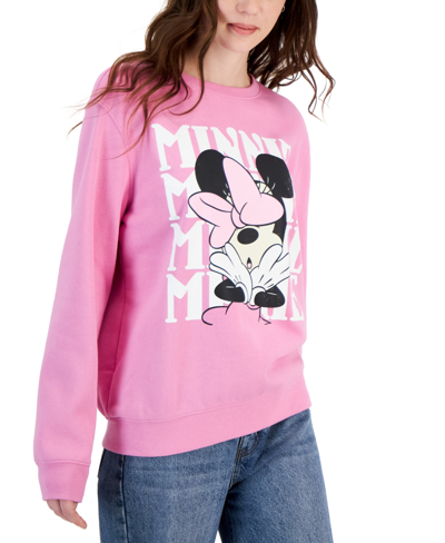 Disney Juniors' Minnie Mouse Crewneck Sweatshirt In Pink