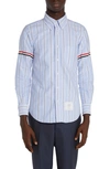 Thom Browne Straight Fit Stripe Grosgrain Band Button-down Shirt In Light Blue
