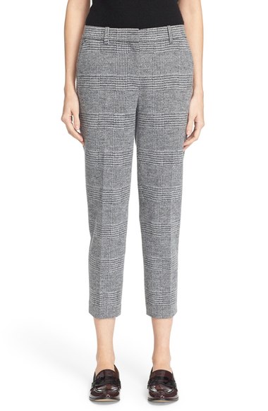Theory 'treeca K' Check Plaid Knit Crop Pants In Grey Multi | ModeSens