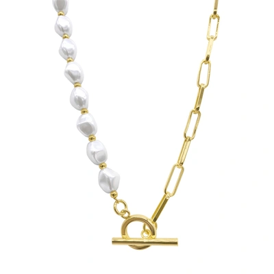 Adornia Pearl And Paper Clip Chain Toggle Necklace Gold In Silver