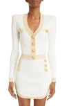 Balmain Metallic Trim V-neck Cardigan In Natural/ Gold