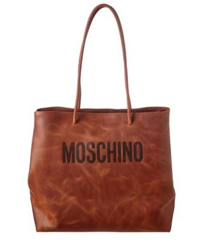 Moschino Leather Logo Tote In Brown