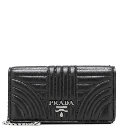 Prada Diagramme Mini Impunture Quilted Leather Crossbody Wallet Bag In Black