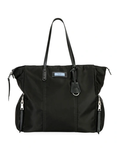 Prada Tessuto Etiquette Shoulder Bag In Black