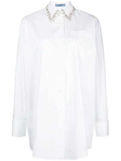 Prada Oversized Crystal-embellished Cotton-poplin Shirt In White