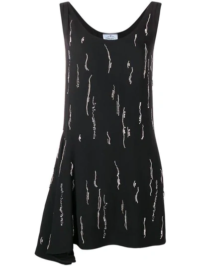 Prada Embellished Asymmetric Dress In Black