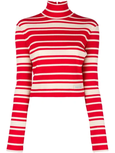 Prada Striped Ribbed-knit Turtleneck Sweater In Red