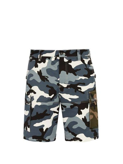 Valentino Camouflage-print Cotton Cargo Shorts In Grey