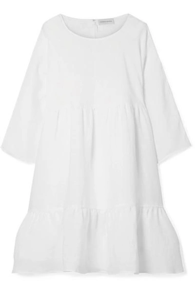 Mansur Gavriel Tiered Linen Dress In White