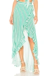 Lovers & Friends Waves For Days Wrap Skirt In Kelly Green Stripe