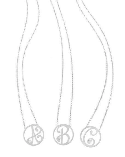 K Kane Mini Single Initial Diamond Necklace, Rhodium Silver, 18"