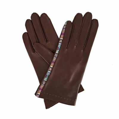 Gizelle Renee Arabella Dark Brown Leather Gloves With Brown And Mauve Braided Barcode Tana Lawn
