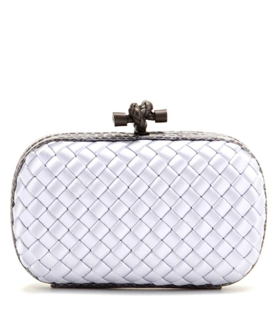 Bottega Veneta Knot Satin And Snakeskin Clutch In Purple