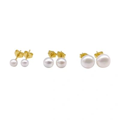 Adornia Freshwater Pearl Stud Set Gold In Silver