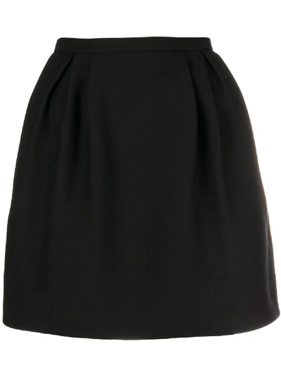 Valentino Pleated Wool And Silk-blend Skirt In Black