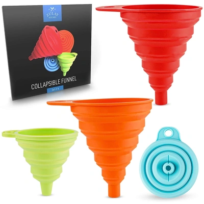 Zulay Kitchen Silicone Space Saving Collapsible Funnel Set With Narrow Mouth (set Of 4) In Multi