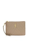 Saint Laurent Monogram Matelassé Leather Zip Pouch In Light Taupe