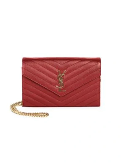 Saint Laurent Medium Monogram Matelassé Leather Wallet-on-chain In Rouge