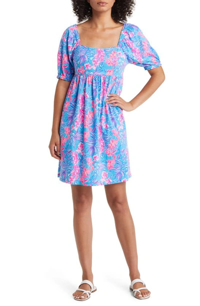 Lilly Pulitzer Delaney Short Sleeve Dress In Cumulus Blue Orchid Oasis