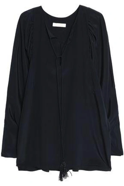 Chloé Woman Tasseled Silk Crepe De Chine Blouse Navy