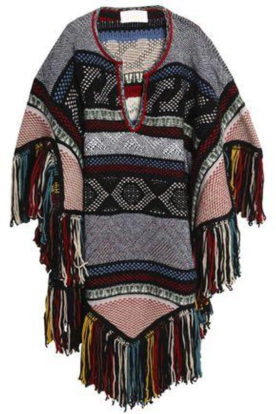 Chloé Woman Fringe-trimmed Wool-blend Jacquard Poncho Multicolor