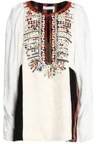 Chloé Woman Embellished Jacquard Tunic Off-white
