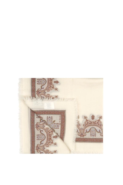 Etro Fringed Scarf With Ornamental Print In White