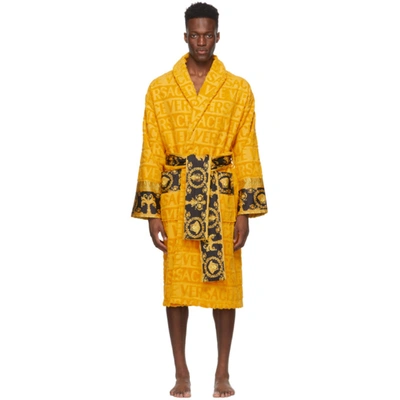 Versace Yellow I Heart Baroque Bath Robe In Gold