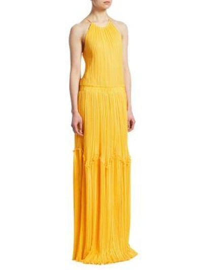 Halston Heritage Flowy Pleated Gown In Sunshine