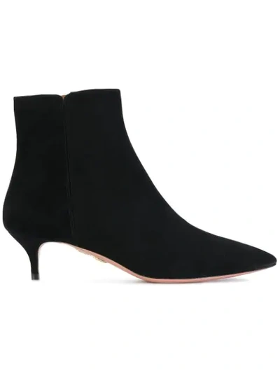 Aquazzura Quant 45 Point-toe Suede Ankle Boots In Black