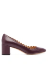 Chloé Lauren Scallop-edge Leather Pumps In Burgundy