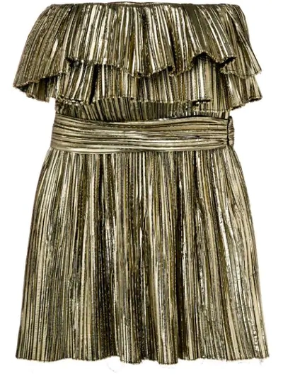 Saint Laurent Strapless Metallic Plisse Mini Cocktail Dress